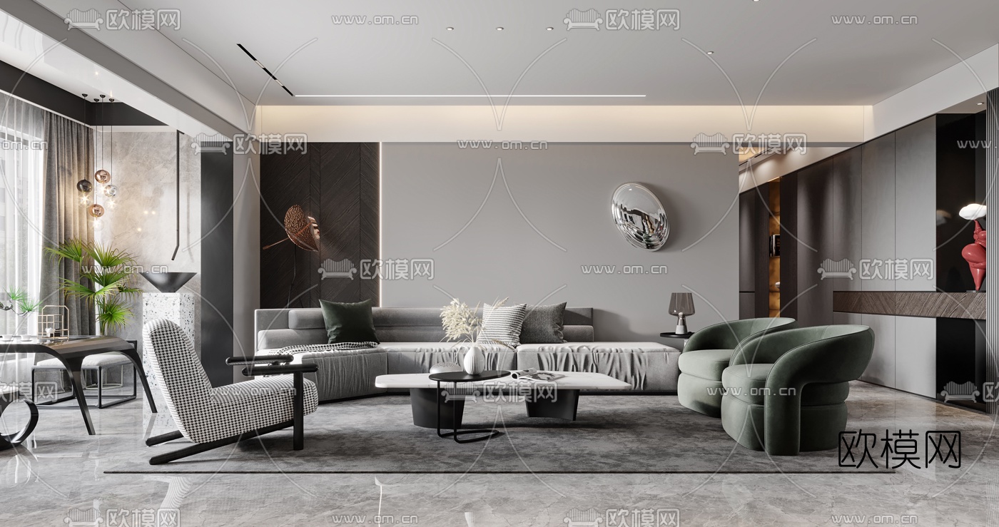 现代简约客厅餐厅3d模型