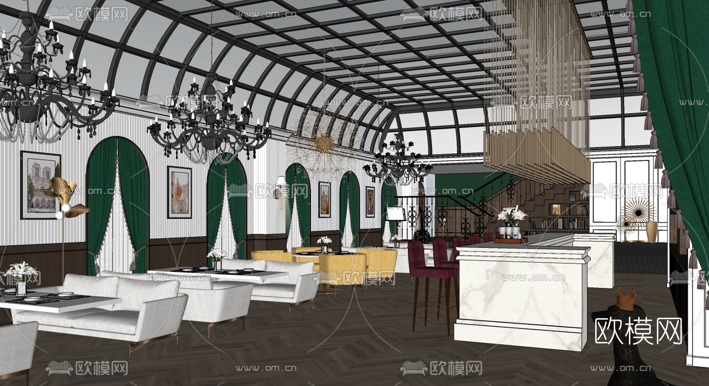 欧式西餐厅su模型下载（渲染图1）