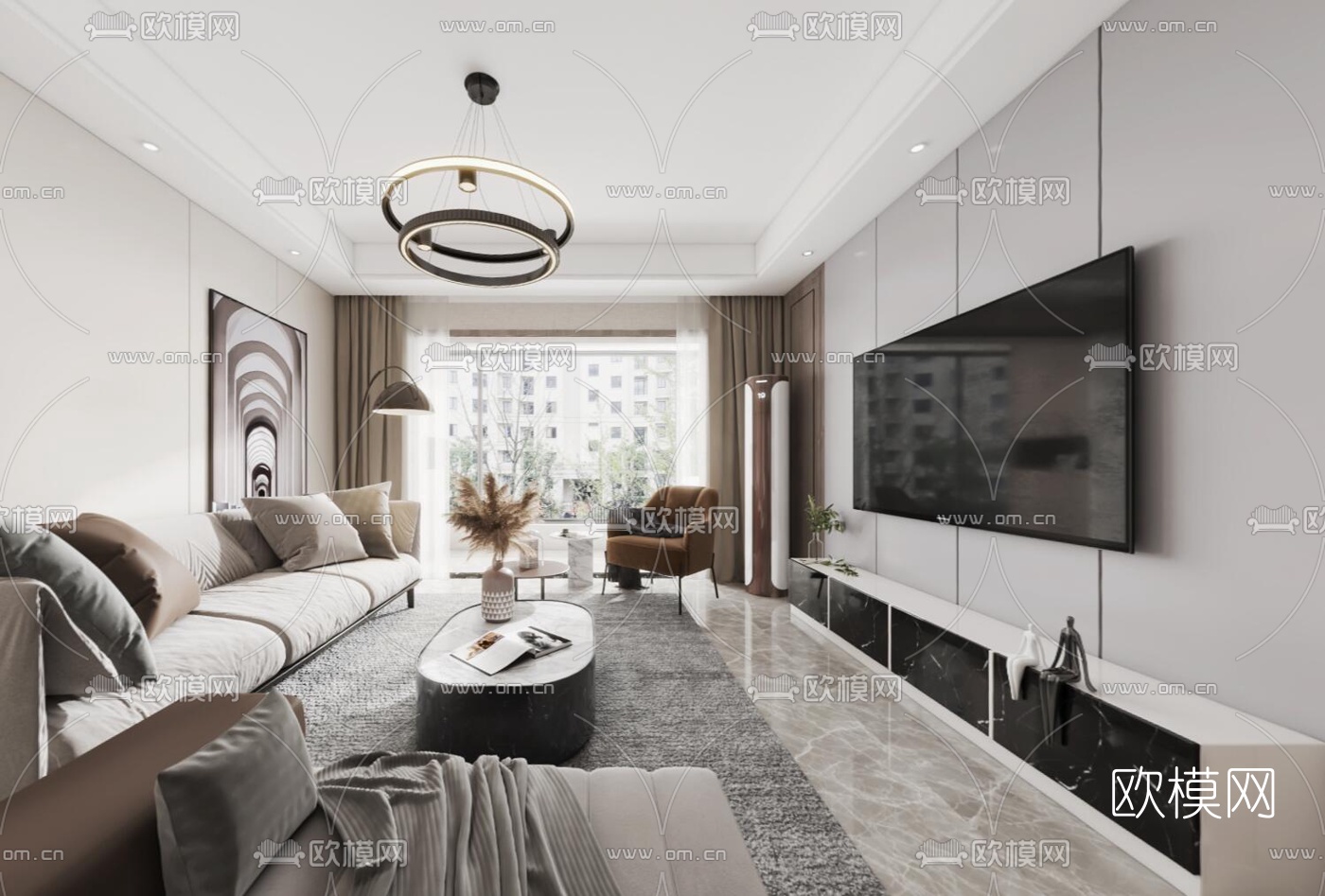 现代客厅餐厅vr全景3d模型