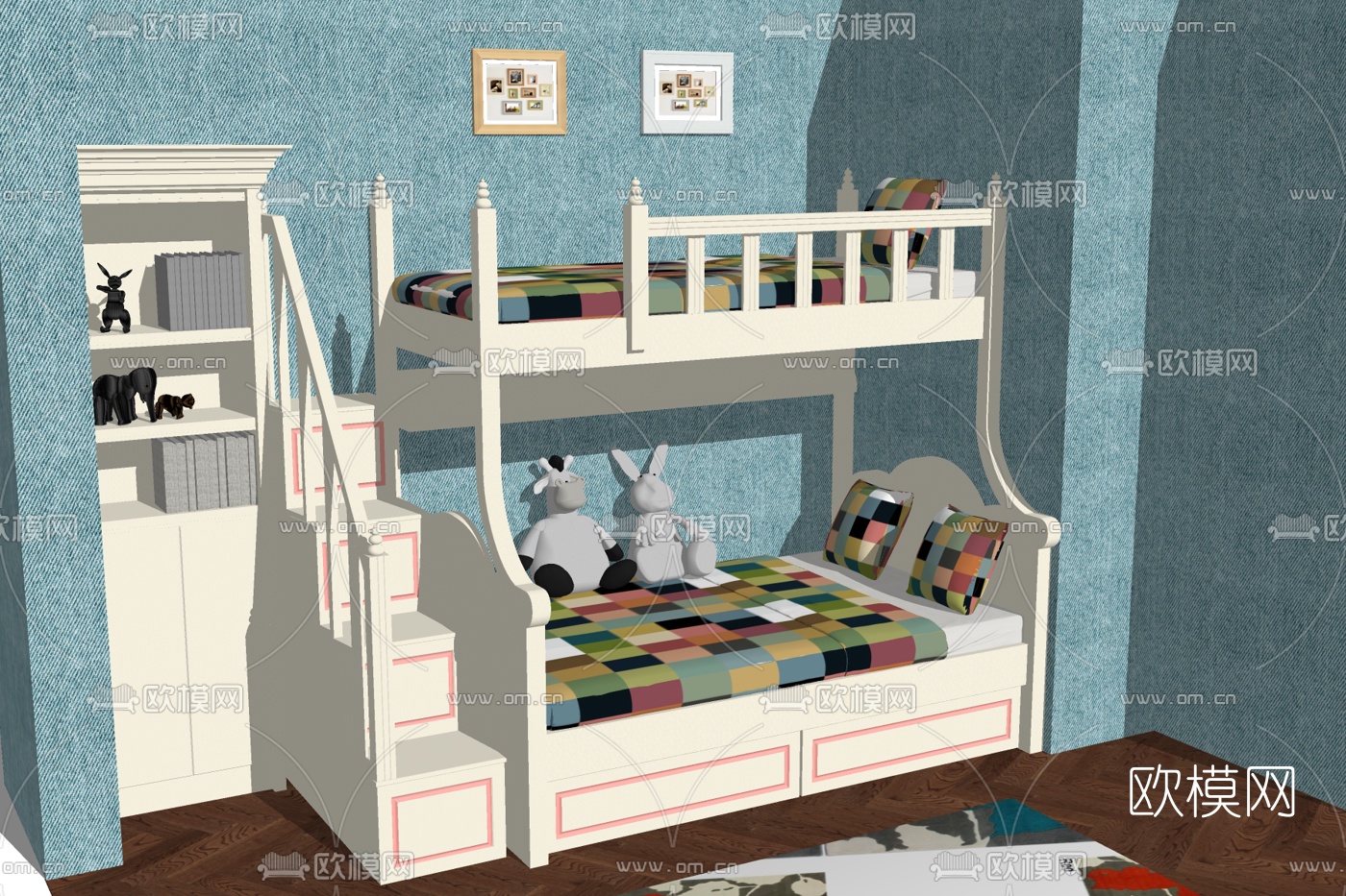 现代上下铺儿童床su模型下载