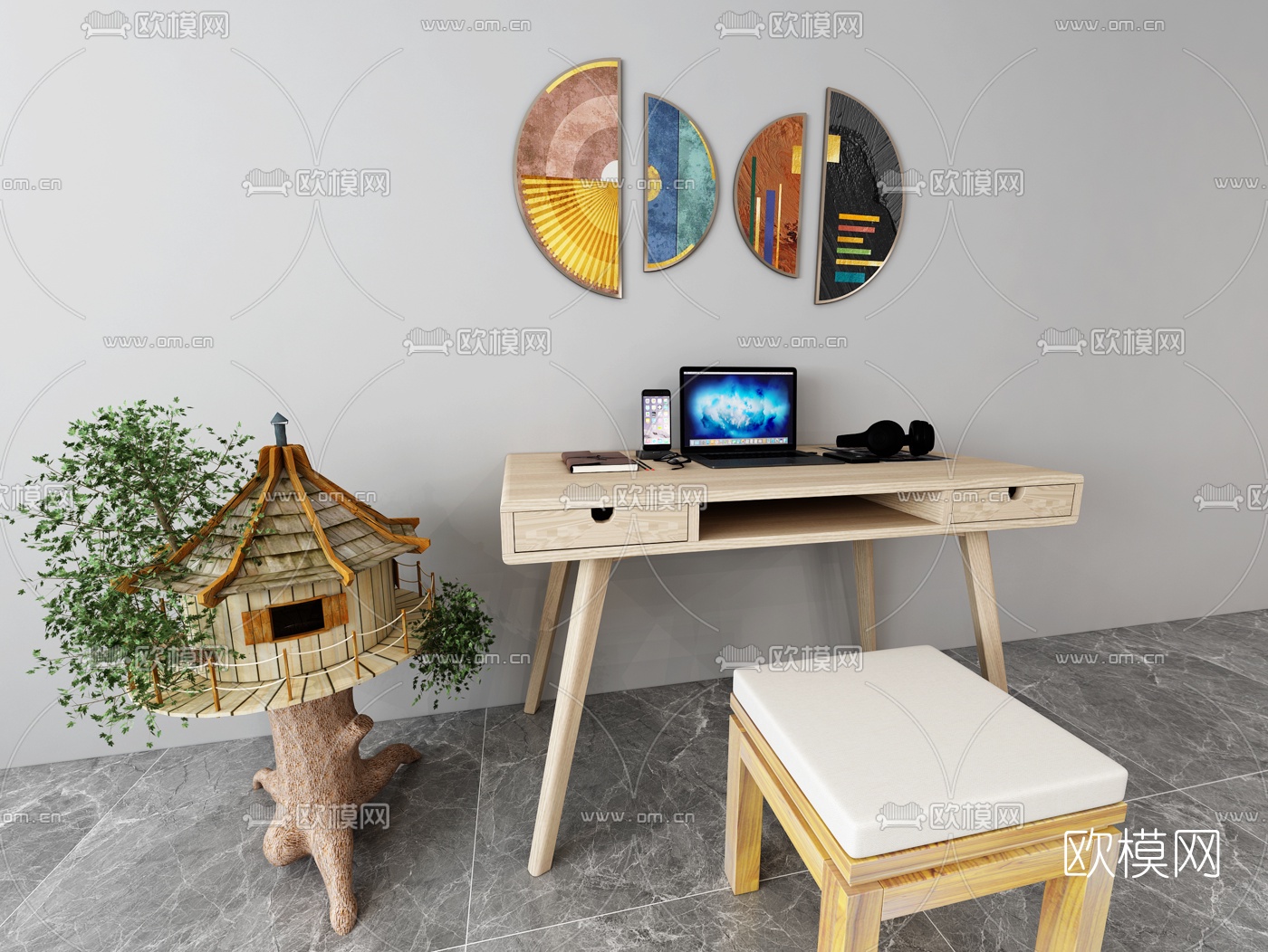 北欧书桌椅免费3d模型