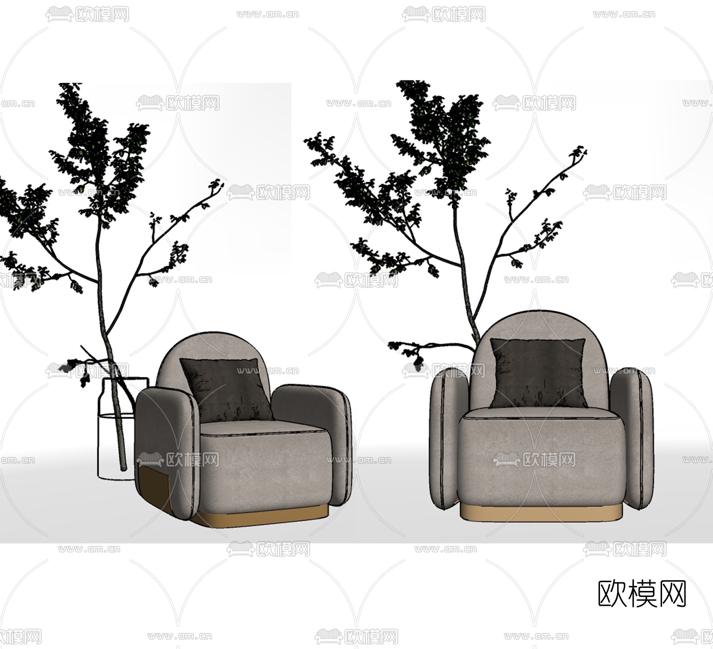 现代布艺休闲沙发su模型