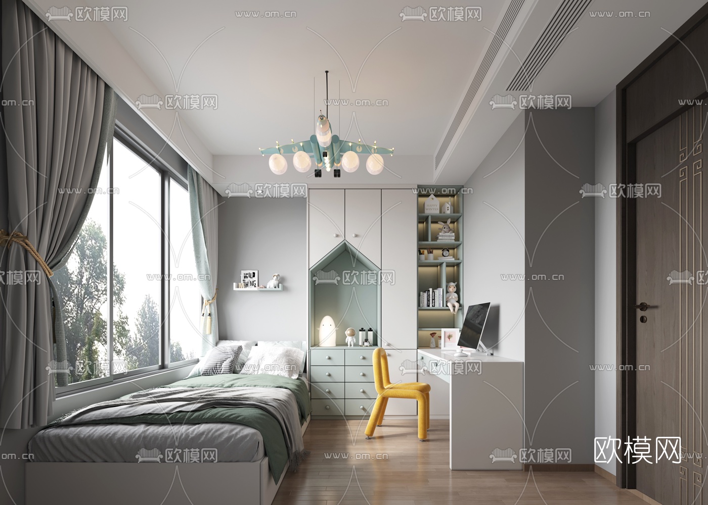 北欧简约榻榻米卧室3d模型下载