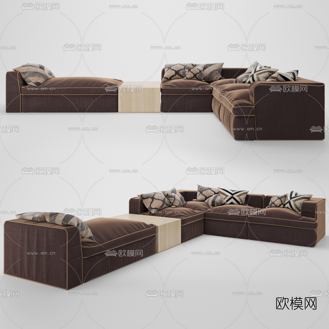 现代布艺转角沙发3d模型下载（渲染图3）