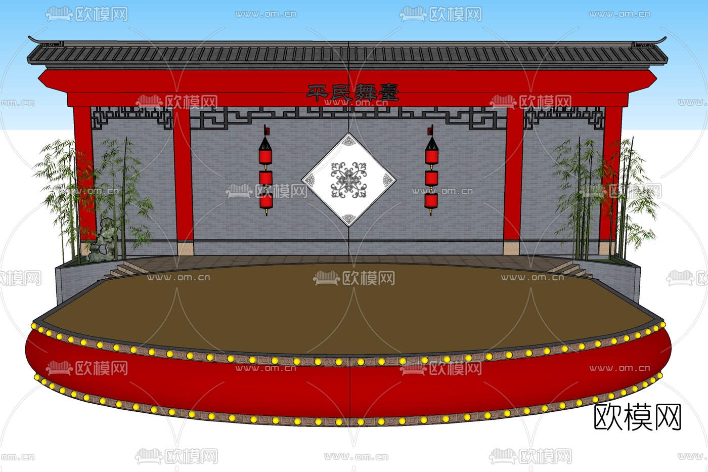 中式戏台免费su模型下载