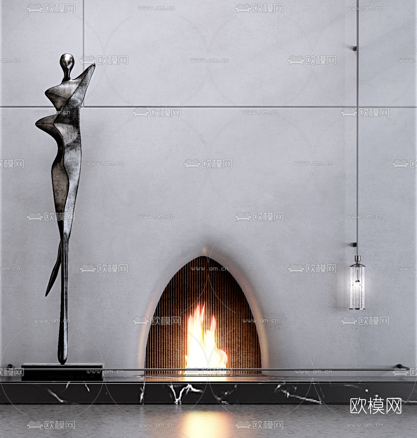 现代雕塑壁炉3d模型下载