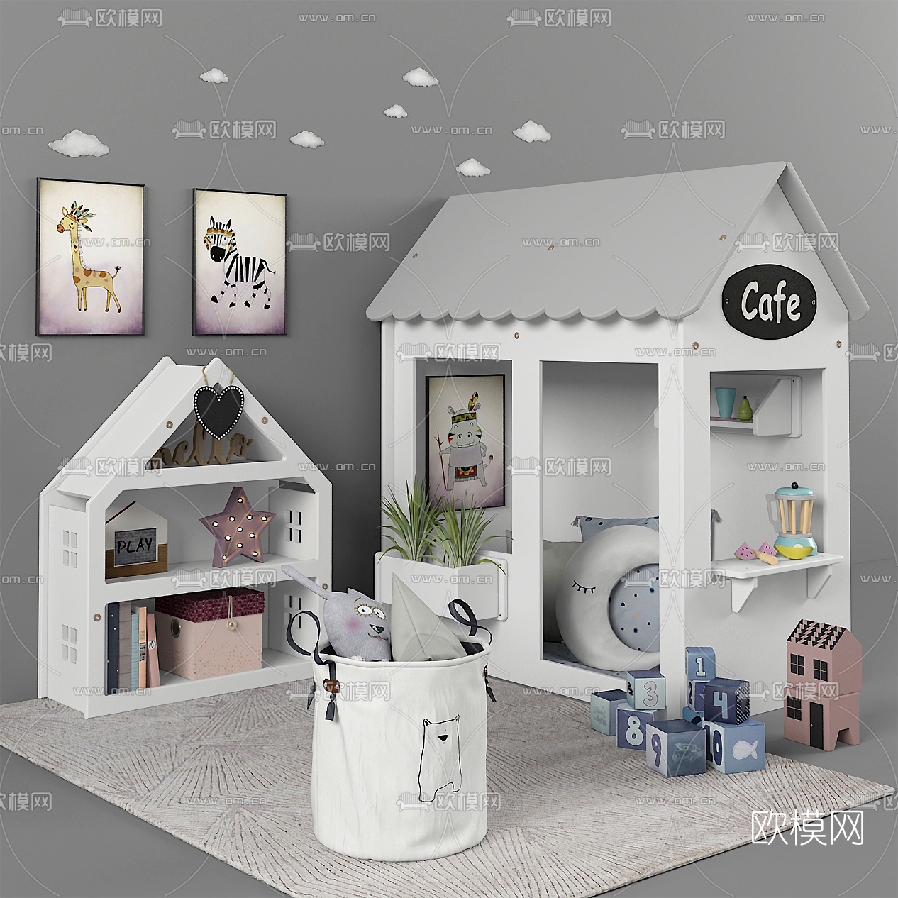 现代儿童柜玩具小屋3d模型下载（渲染图1）