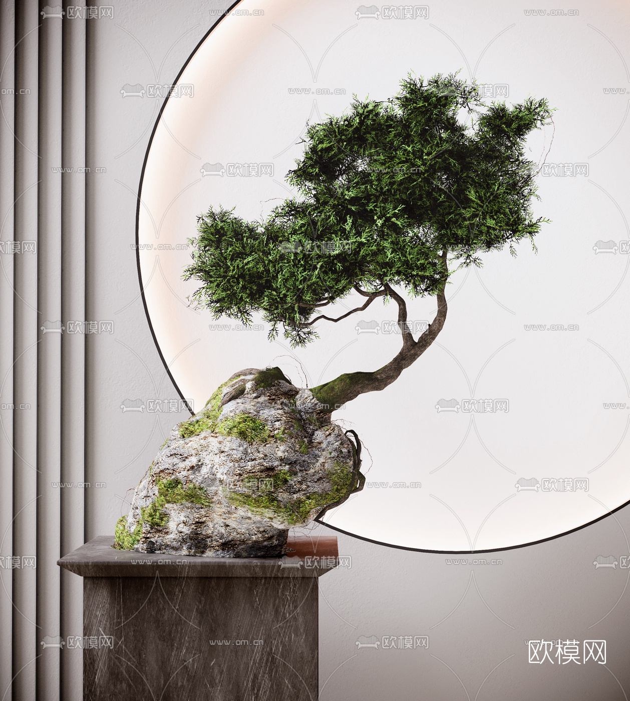 新中式松树盆栽盆景3d模型-免费3dmax模型库-欧模网