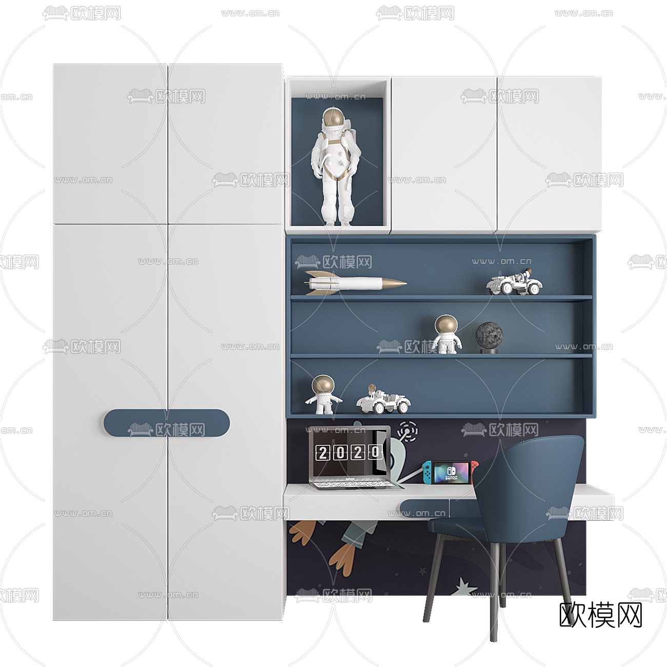现代儿童书柜书桌椅3d模型下载（渲染图5）