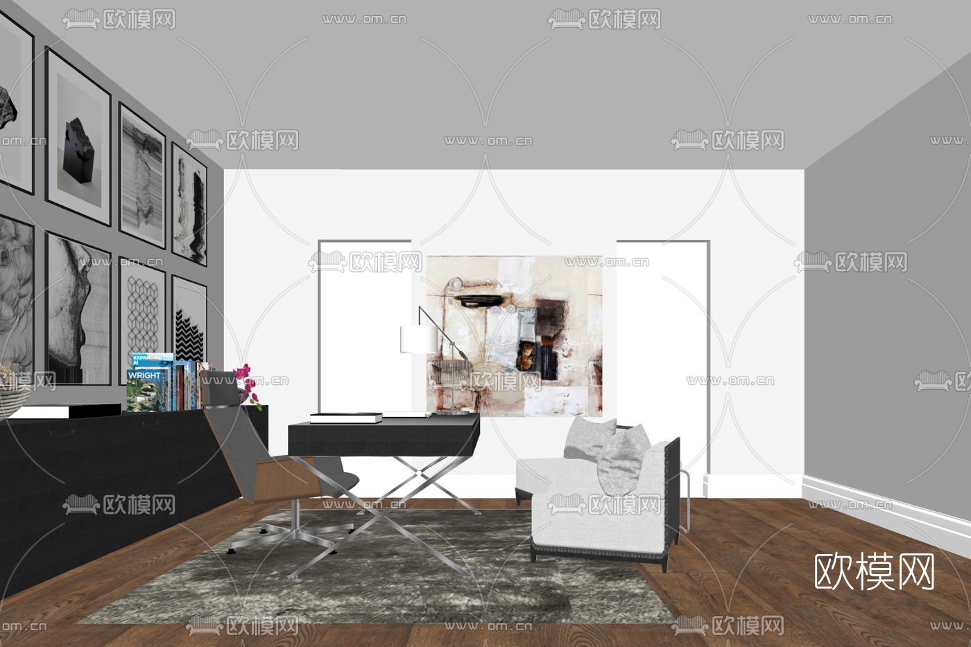 现代书桌椅su模型下载