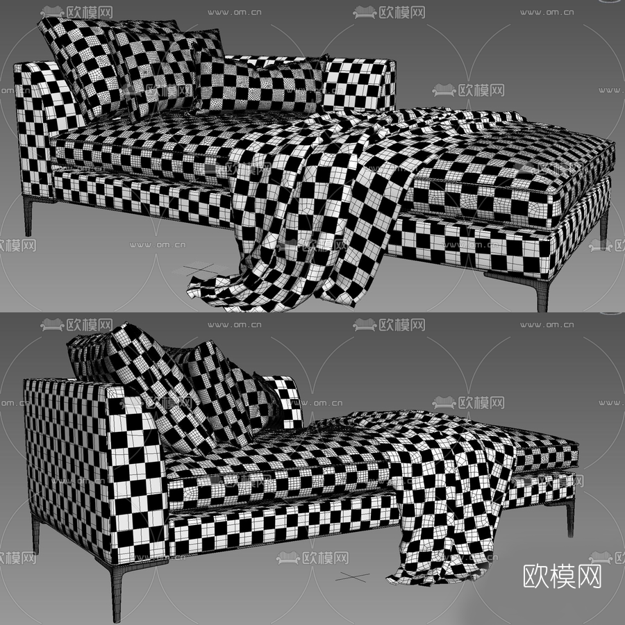 现代布艺贵妃椅3d模型下载（渲染图2）