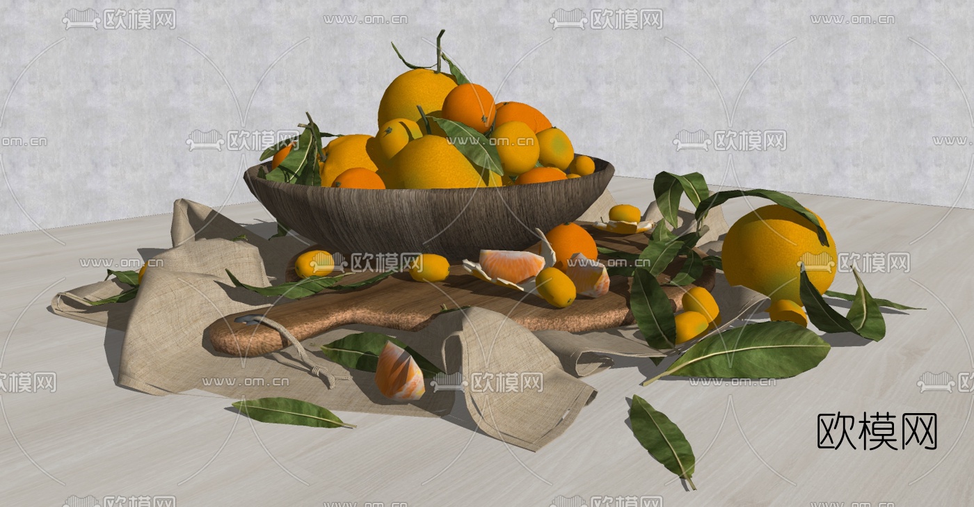 现代水果橙子摆盘su模型下载（渲染图1）