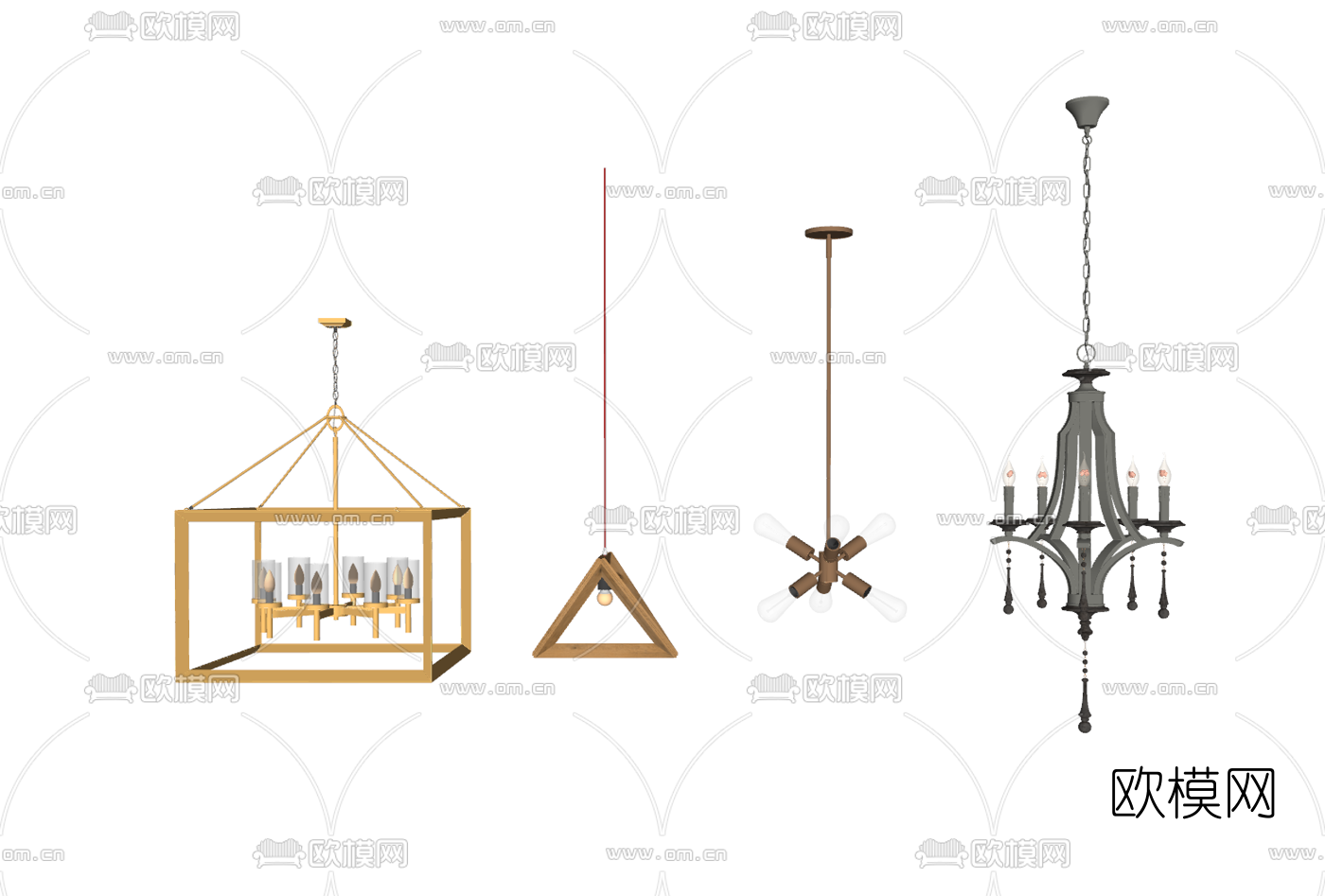 现代金属吊灯su模型下载（渲染图2）