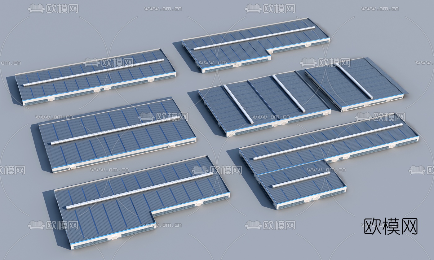 现代工业厂房鸟瞰3d模型