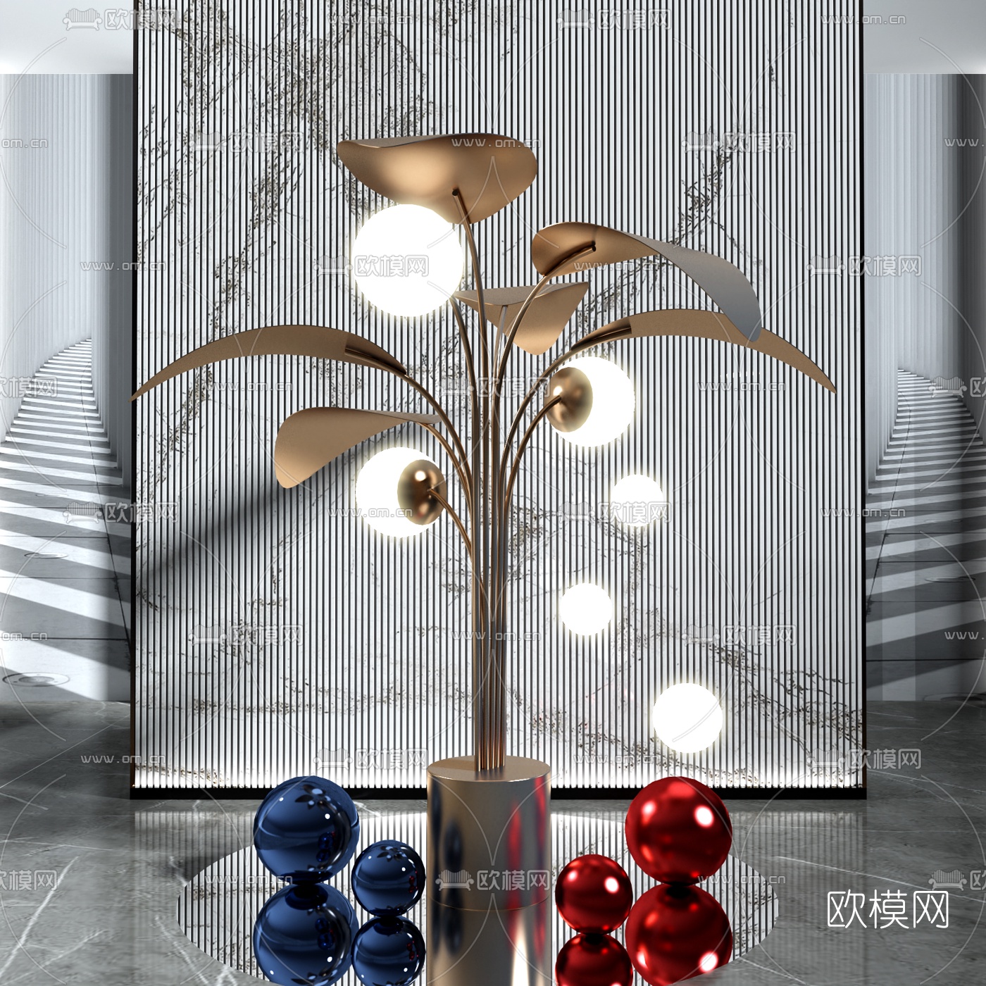 现代金属植物装饰灯3d模型下载