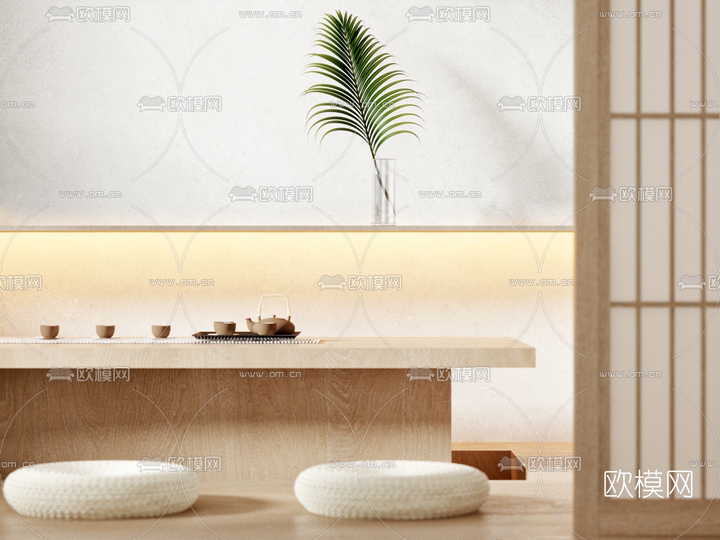 日式榻榻米茶室免费3d模型下载（渲染图2）