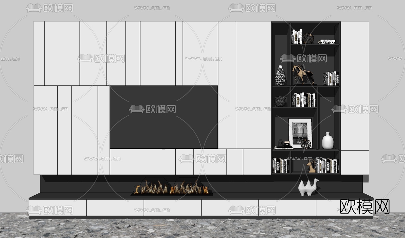 现代简约电视墙su模型下载