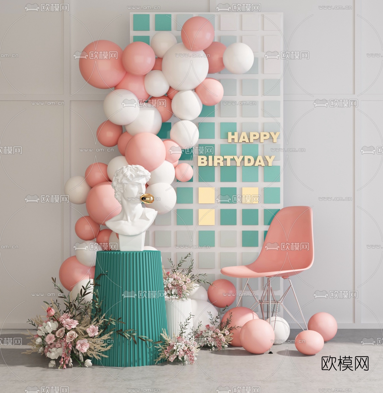 北欧生日气球雕塑美陈3d模型下载