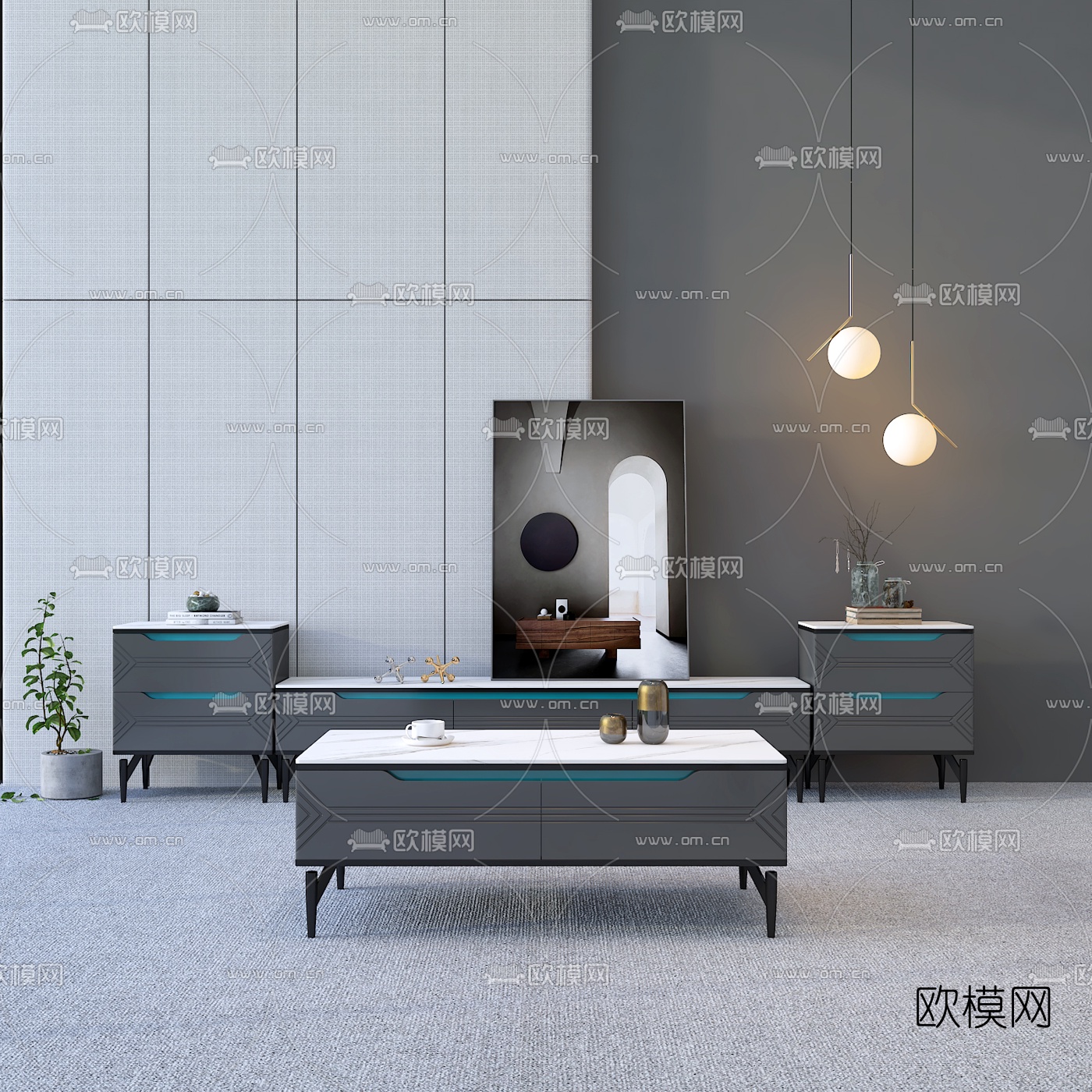 后现代电视柜茶几3d模型