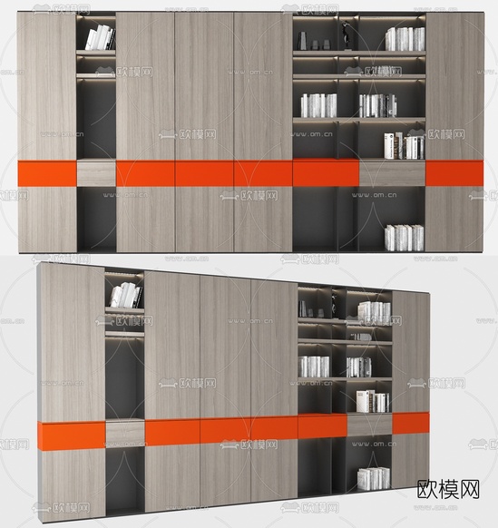 现代书柜3d模型下载(渲染图1)