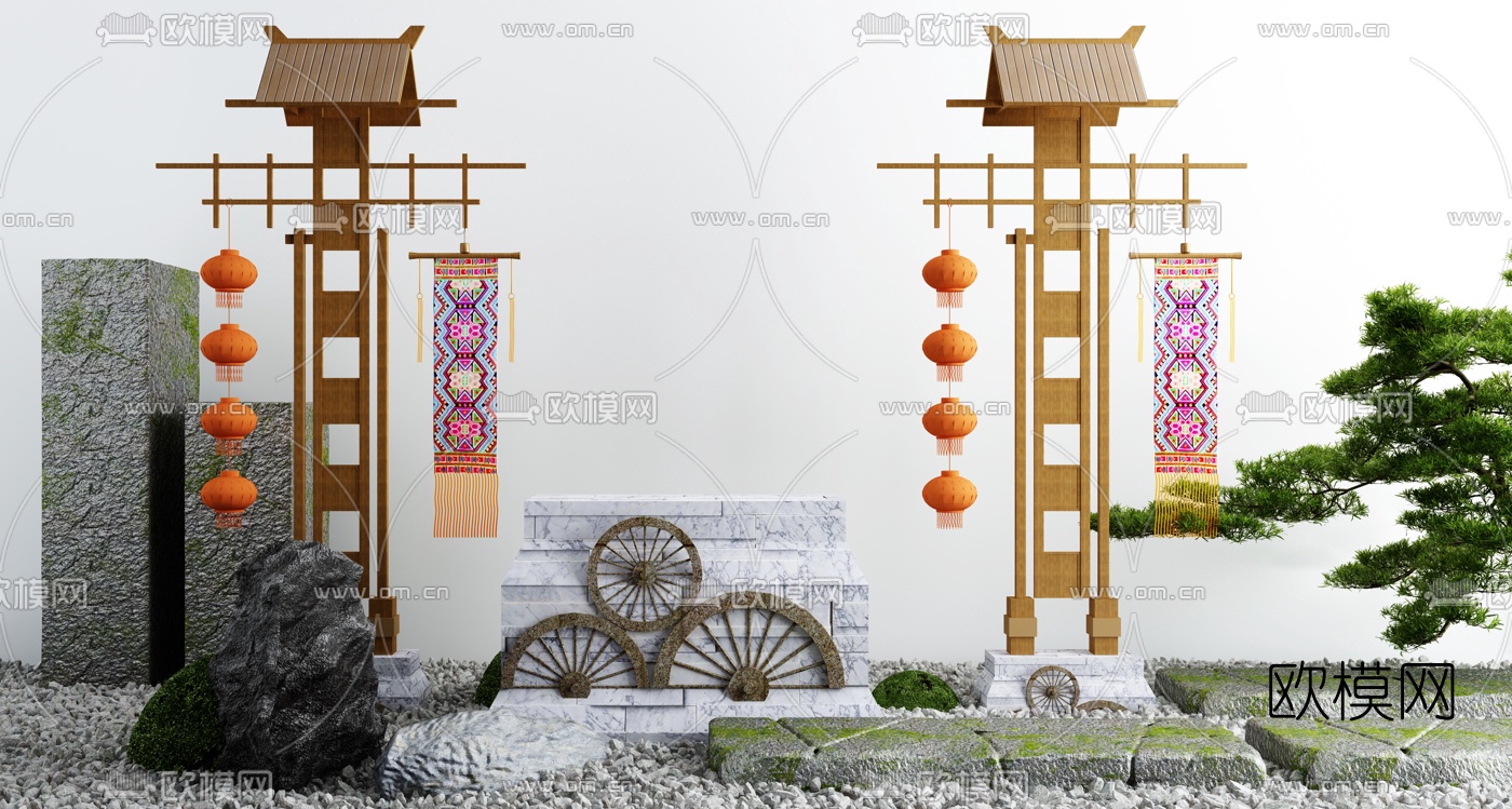 新中式山石景观小品3d模型下载