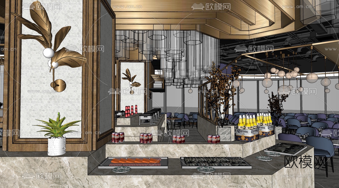 后现代海鲜自助餐厅su模型