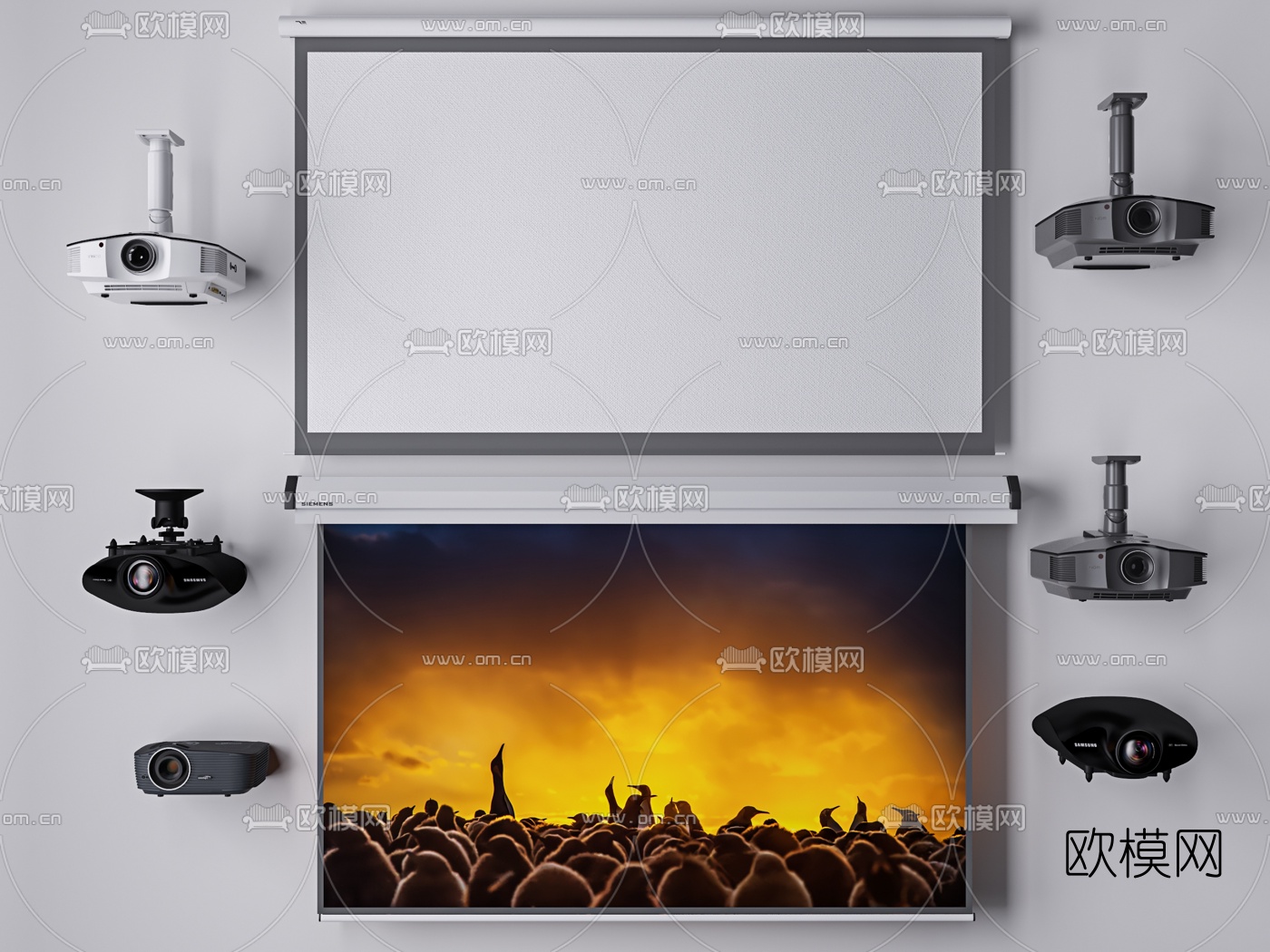 现代投影仪投影幕布3d模型下载