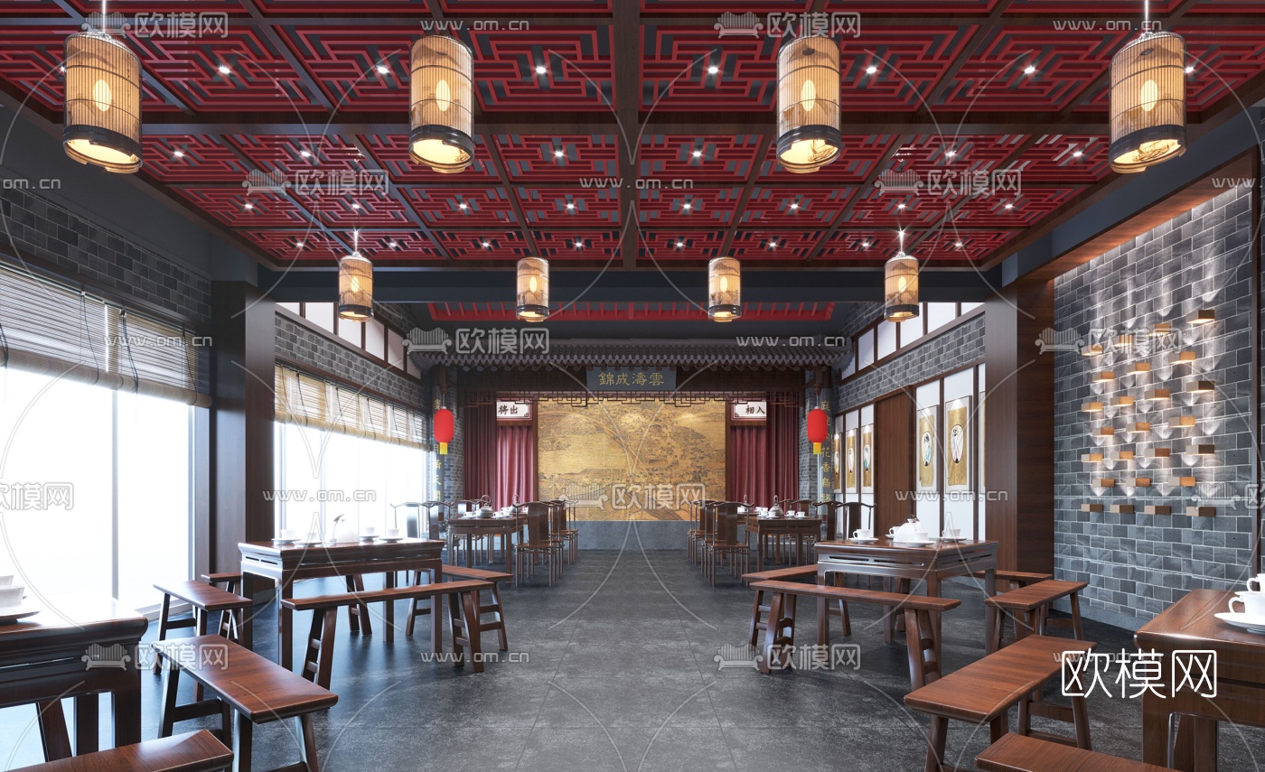 新中式茶楼戏院3d模型下载（渲染图1）