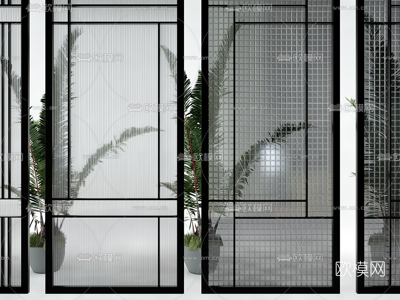现代玻璃隔断su模型下载（渲染图2）