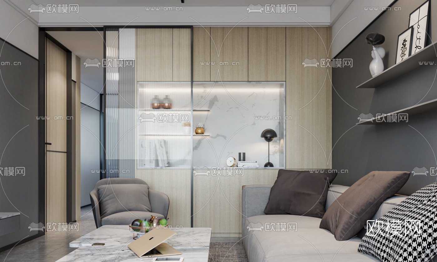 现代公寓客厅3d模型下载（渲染图4）