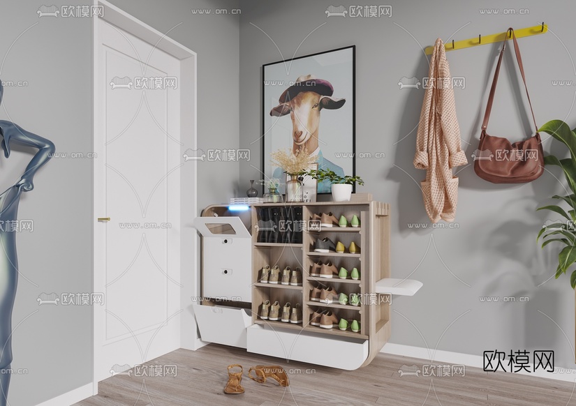 现代多功能鞋柜3d模型下载(渲染图6)