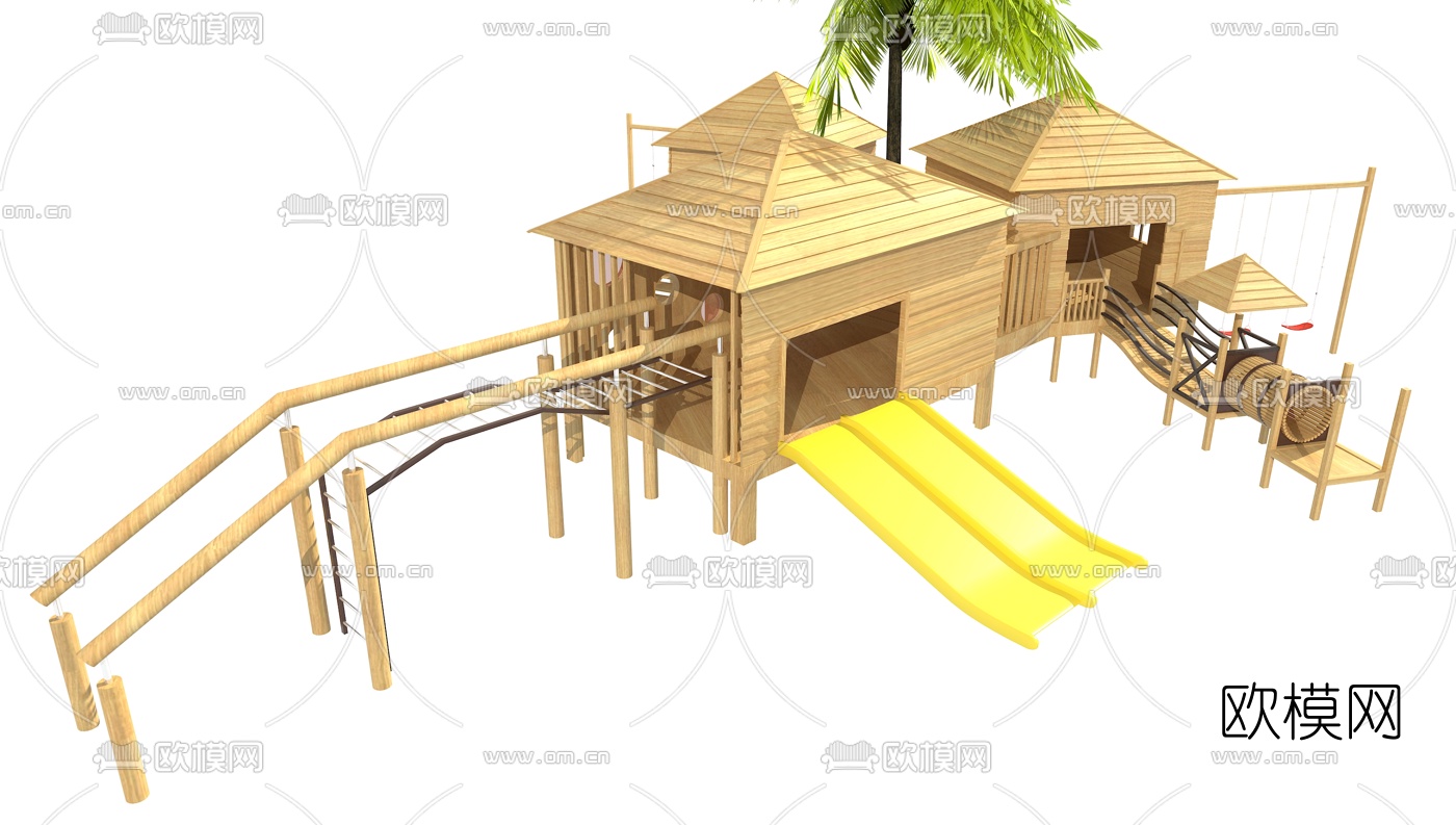 现代儿童滑梯游乐设备3d模型下载（渲染图1）
