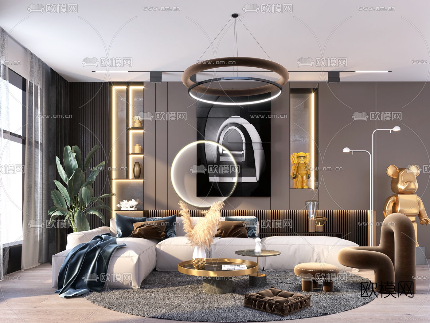 现代布艺沙发组合3d模型