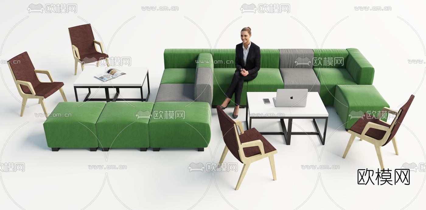 现代布艺办公沙发茶几3d模型