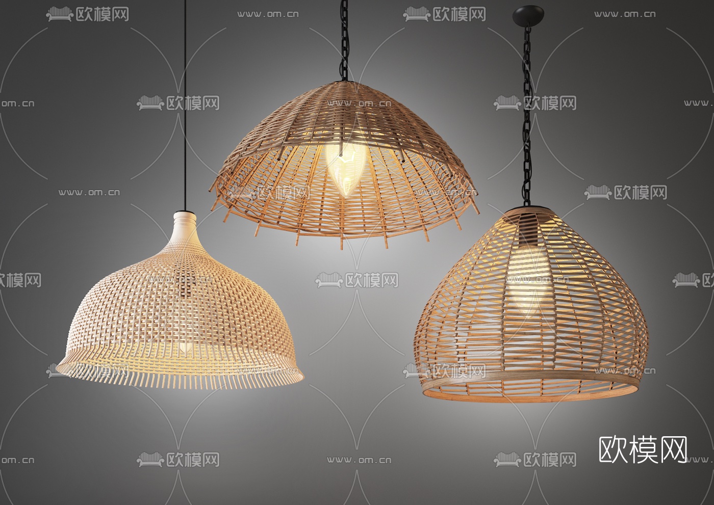 自然风竹编吊灯3d模型下载