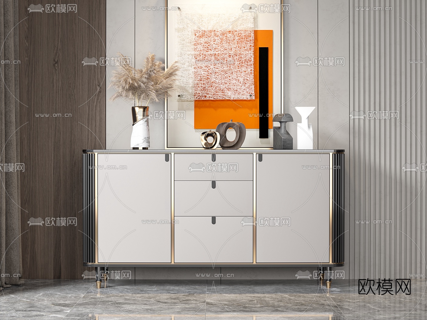 现代轻奢边柜玄关柜3d模型下载