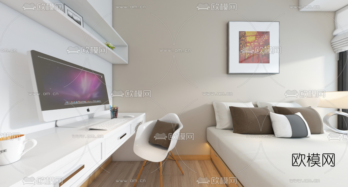 现代简约榻榻米卧室vr全景3d模型