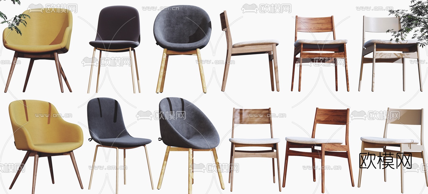 北欧绒布休闲椅3d模型下载（渲染图1）