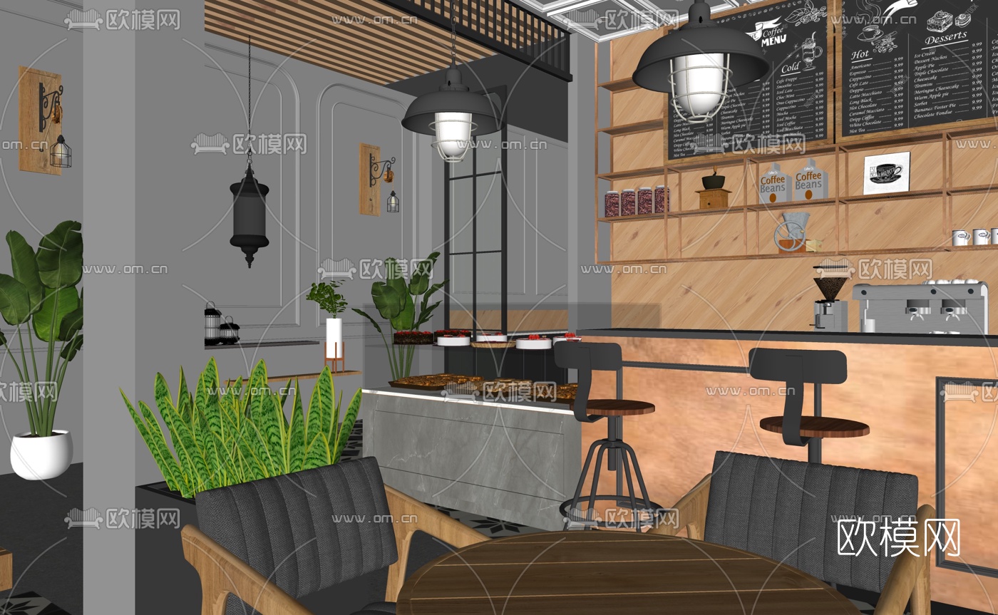 工业风咖啡厅su模型下载（渲染图6）