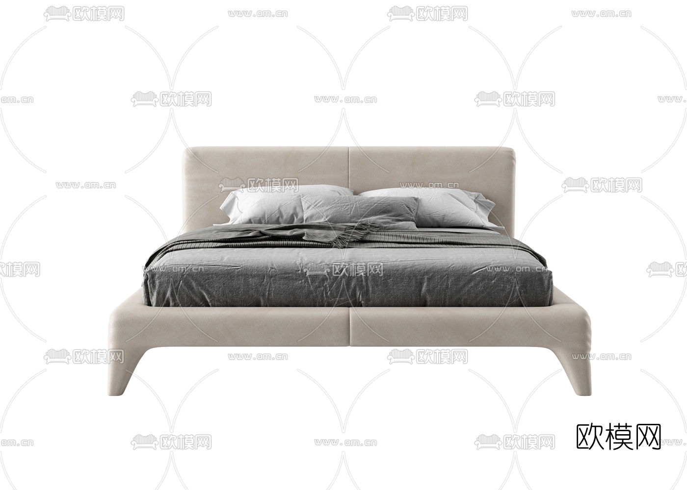 现代皮革双人床3d模型下载