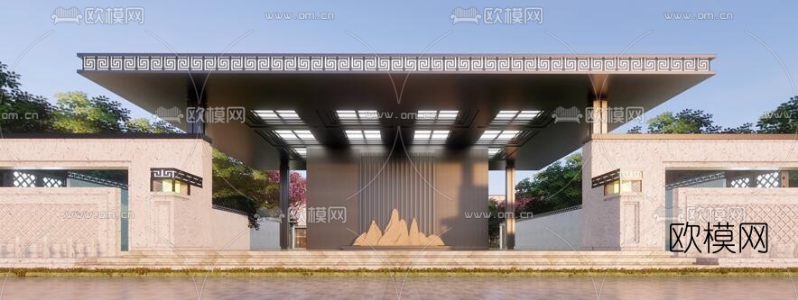 新中式售楼处外观su模型