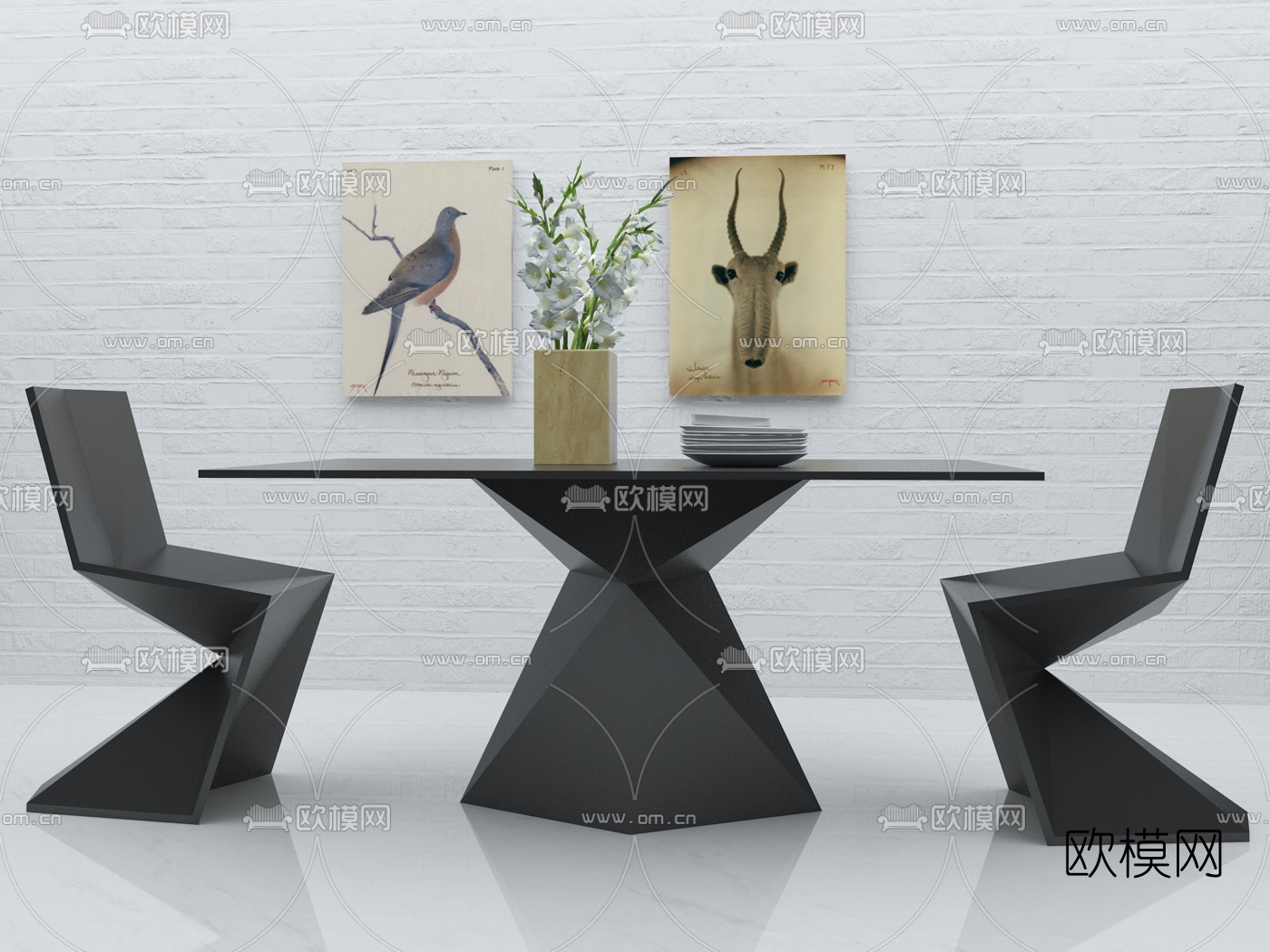 后现代餐桌椅3d模型下载