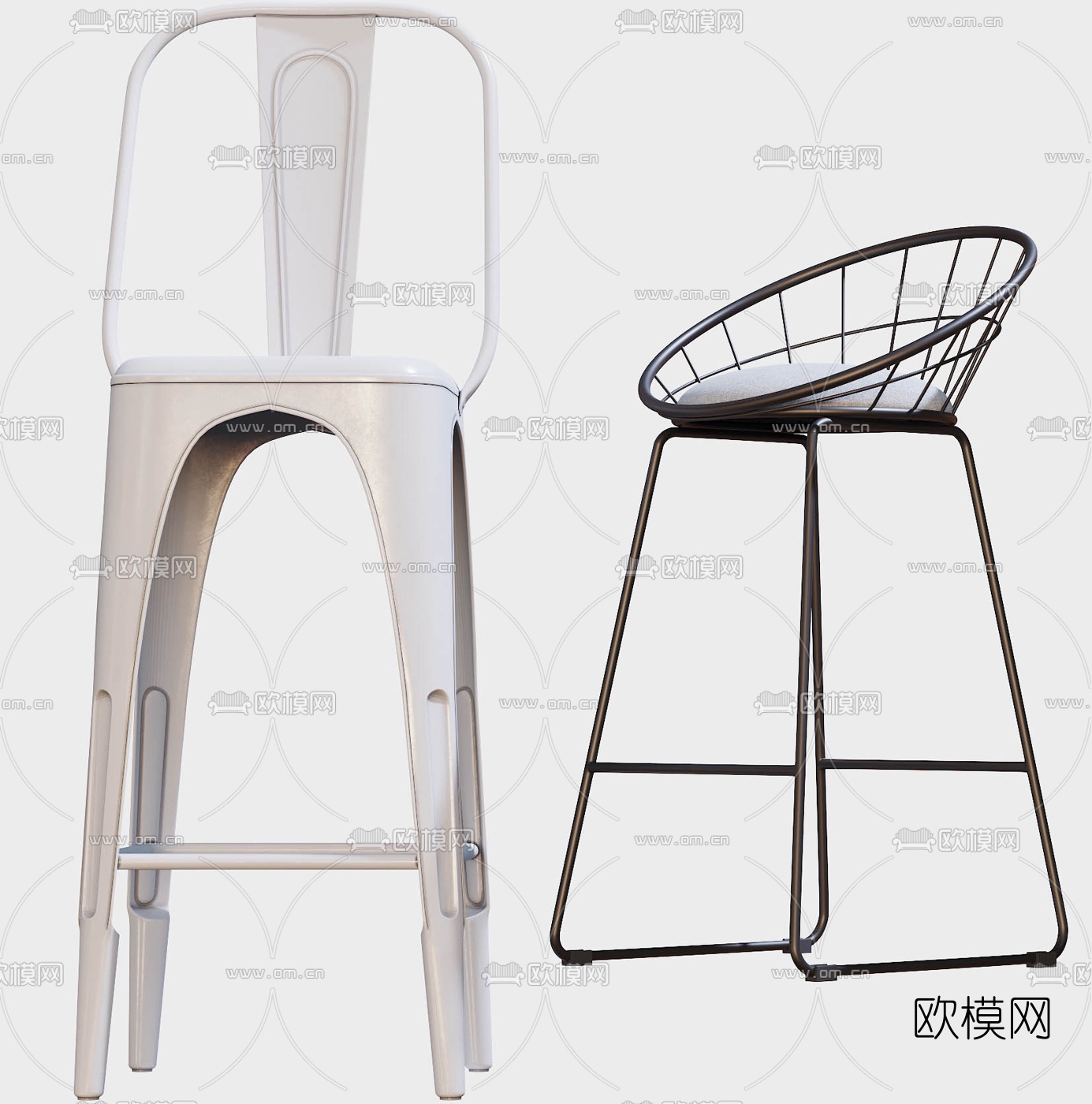工业风吧椅高脚椅3d模型下载（渲染图2）