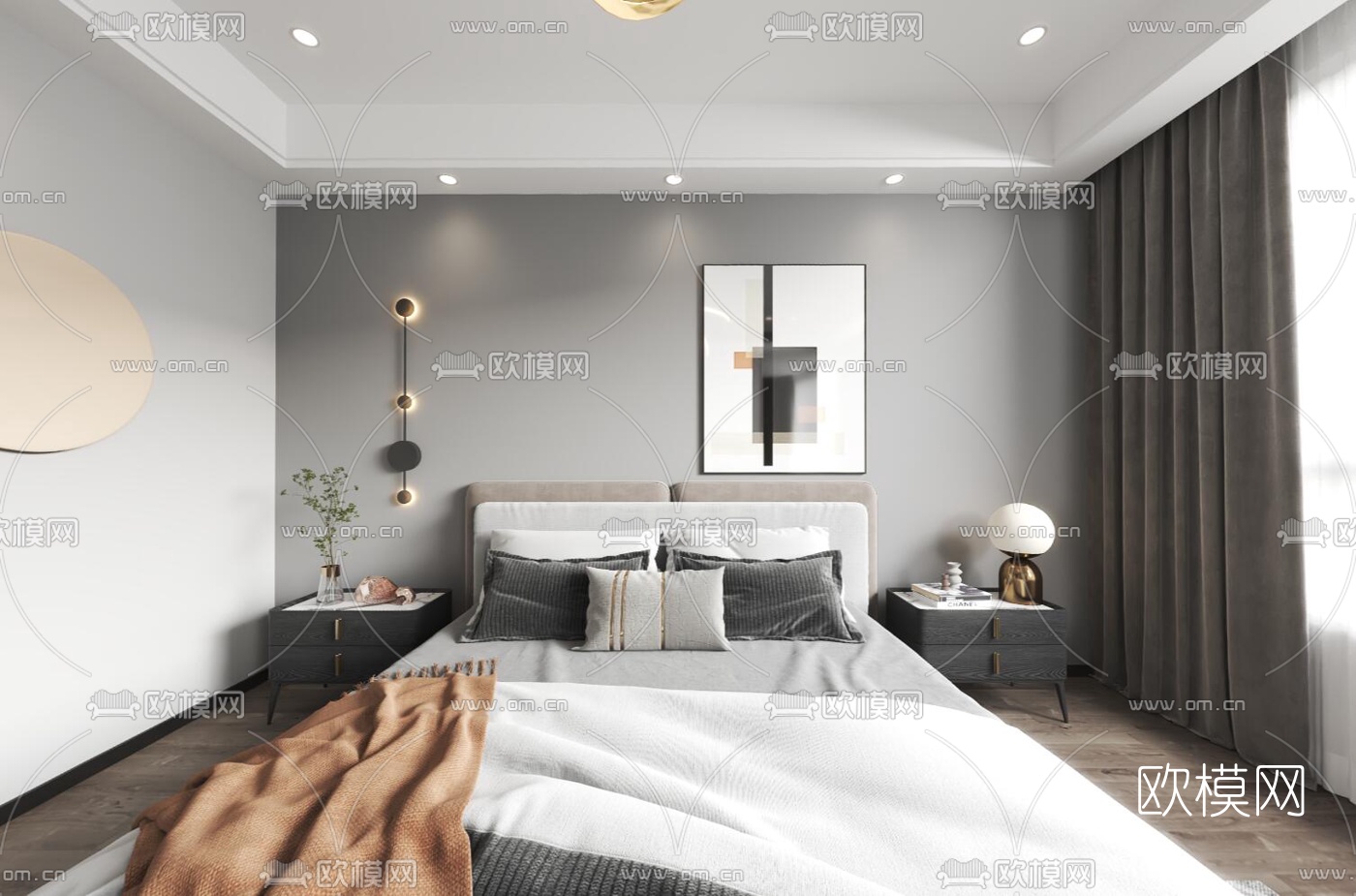 现代卧室vr全景3d模型-免费3dmax模型库-欧模网