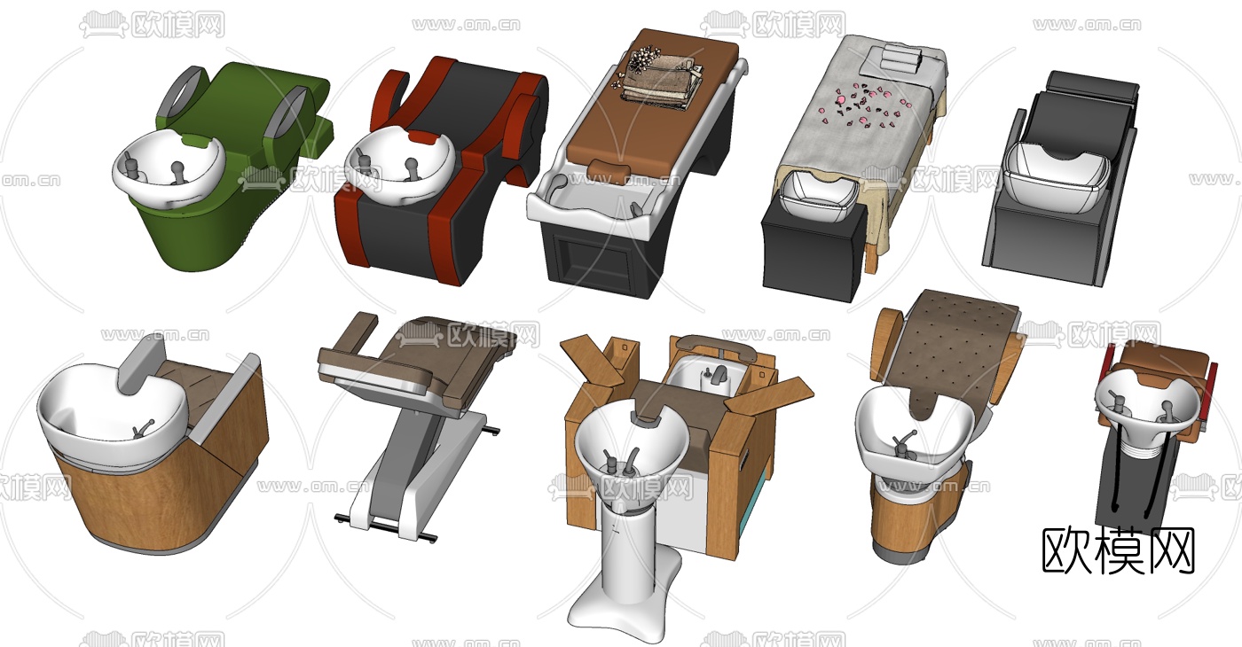 现代洗发躺椅按摩床su模型下载（渲染图2）