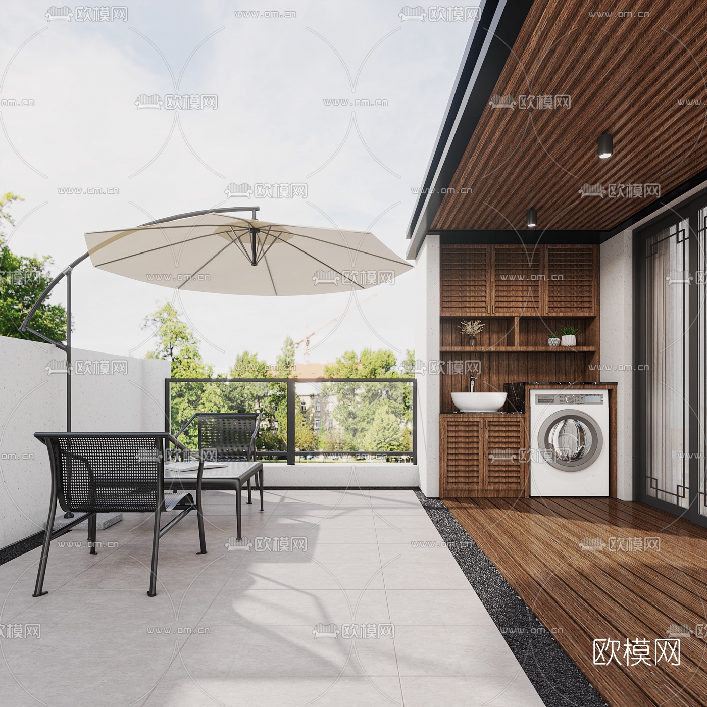 现代露台阳台3d模型下载