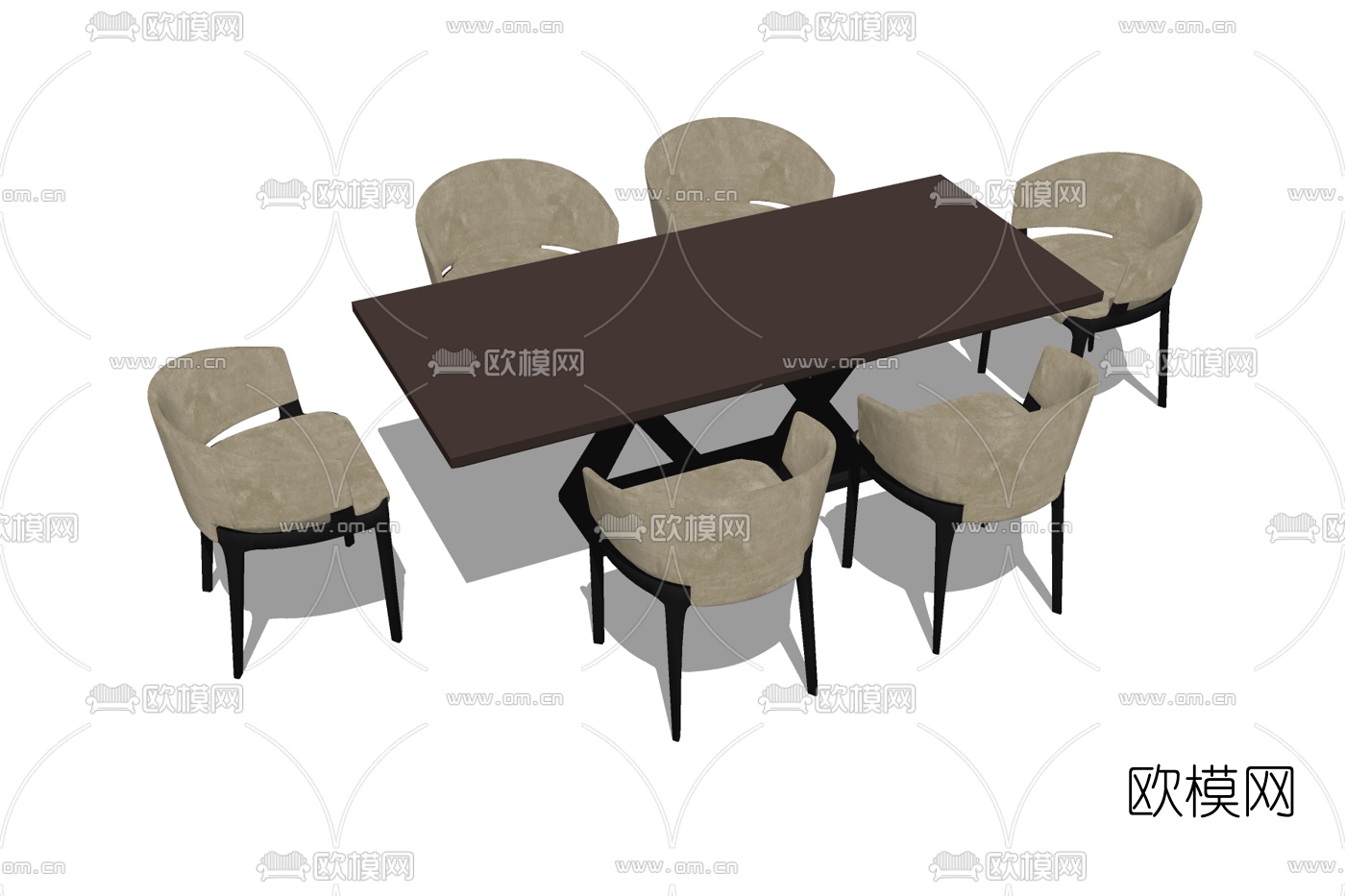 现代实木餐桌椅免费su模型下载