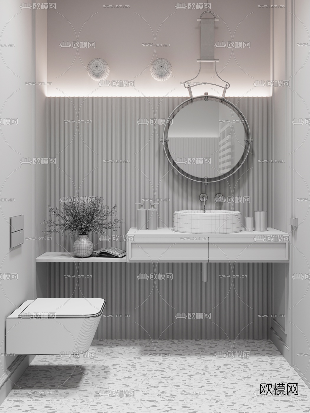 北欧卫生间洗手台便器3d模型下载（渲染图2）