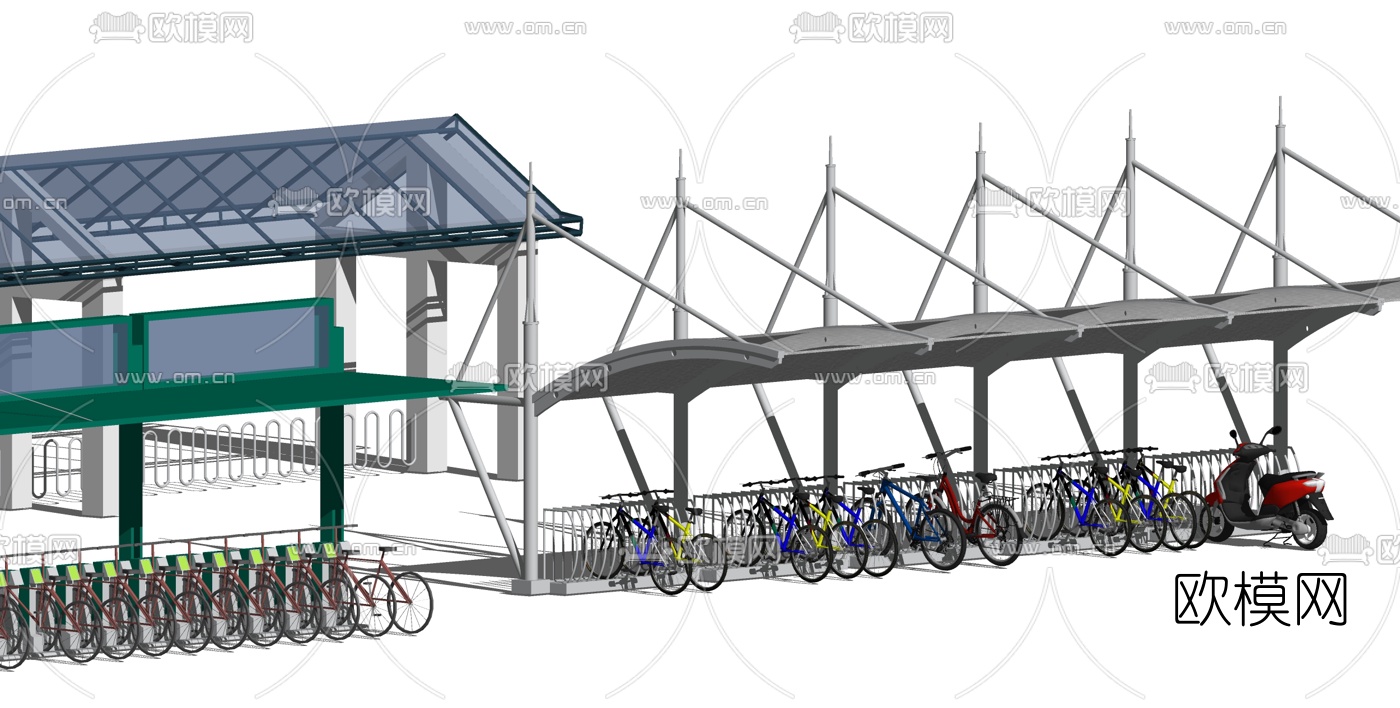 现代自行车棚遮阳篷su模型下载（渲染图2）