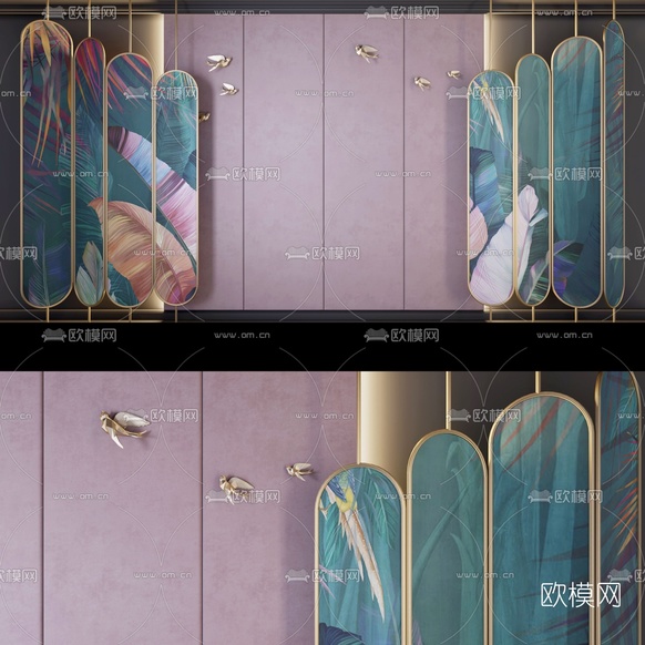 北欧轻奢背景墙屏风3d模型下载(渲染图1)